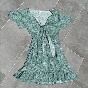 Lush Green Tiered Wrap Mini Dress